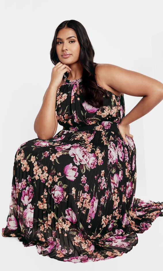 Sabine Print Dress - black petal, BLK PERFECT PETAL, alternate image number null