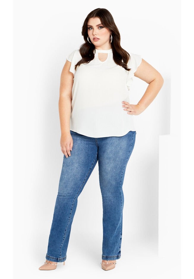 Annabelle Flutter Sleeves Cut Out Top - ivory, WHITE, alternate image number null