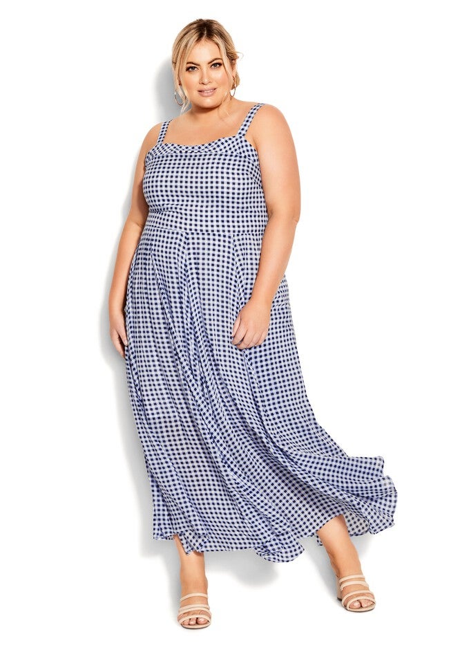 Picnic Check Maxi Dress - navy, BLUE, hi-res image number 0