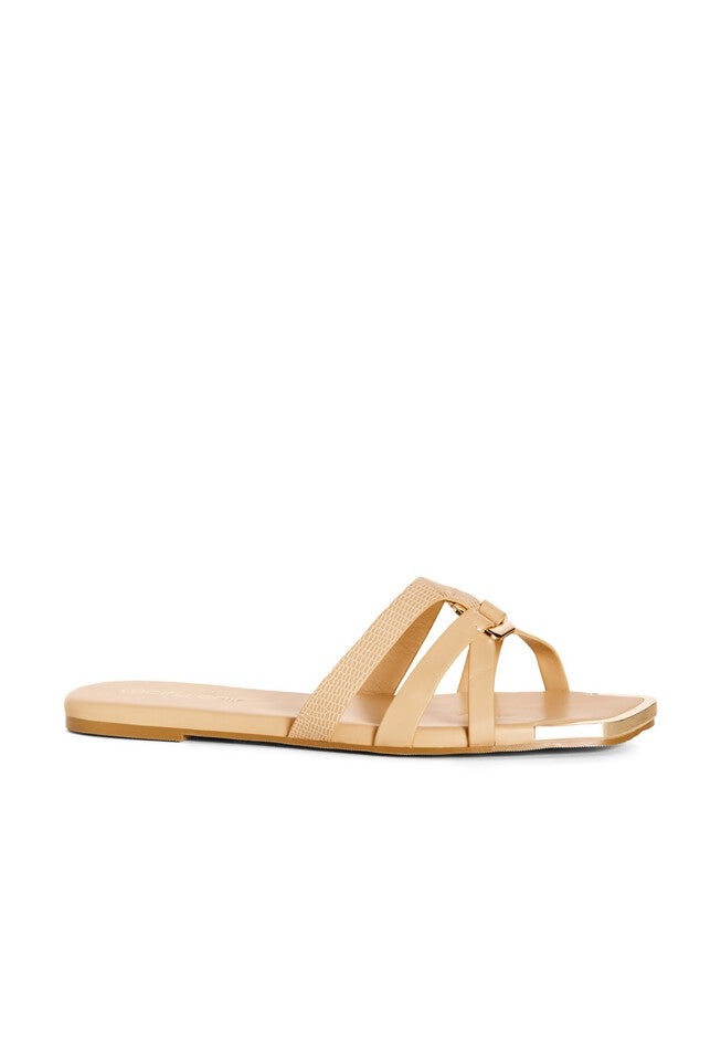 WIDE FIT Dressy Gold Embellishment Diana Sandal - nude, BEIGE, hi-res image number null