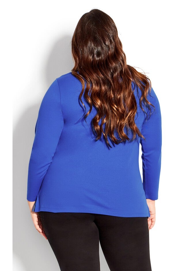 V Neck Long Sleeve Top, INDIGO BLU, on-hover image number null