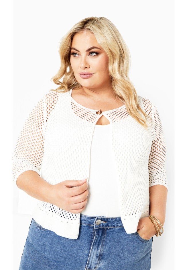Escape Crochet Cardigan, IVORY, alternate image number null