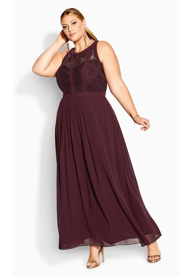 Paneled Bodice Maxi Dress - bordeaux, RED, hi-res image number null