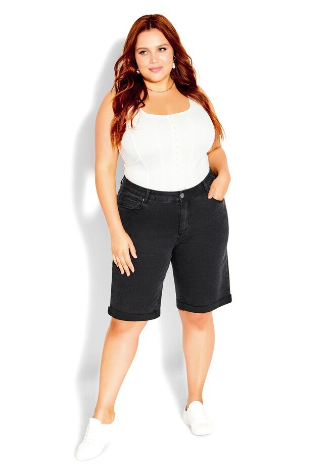 Summer Denim Short - black, BLACK, hi-res image number 0