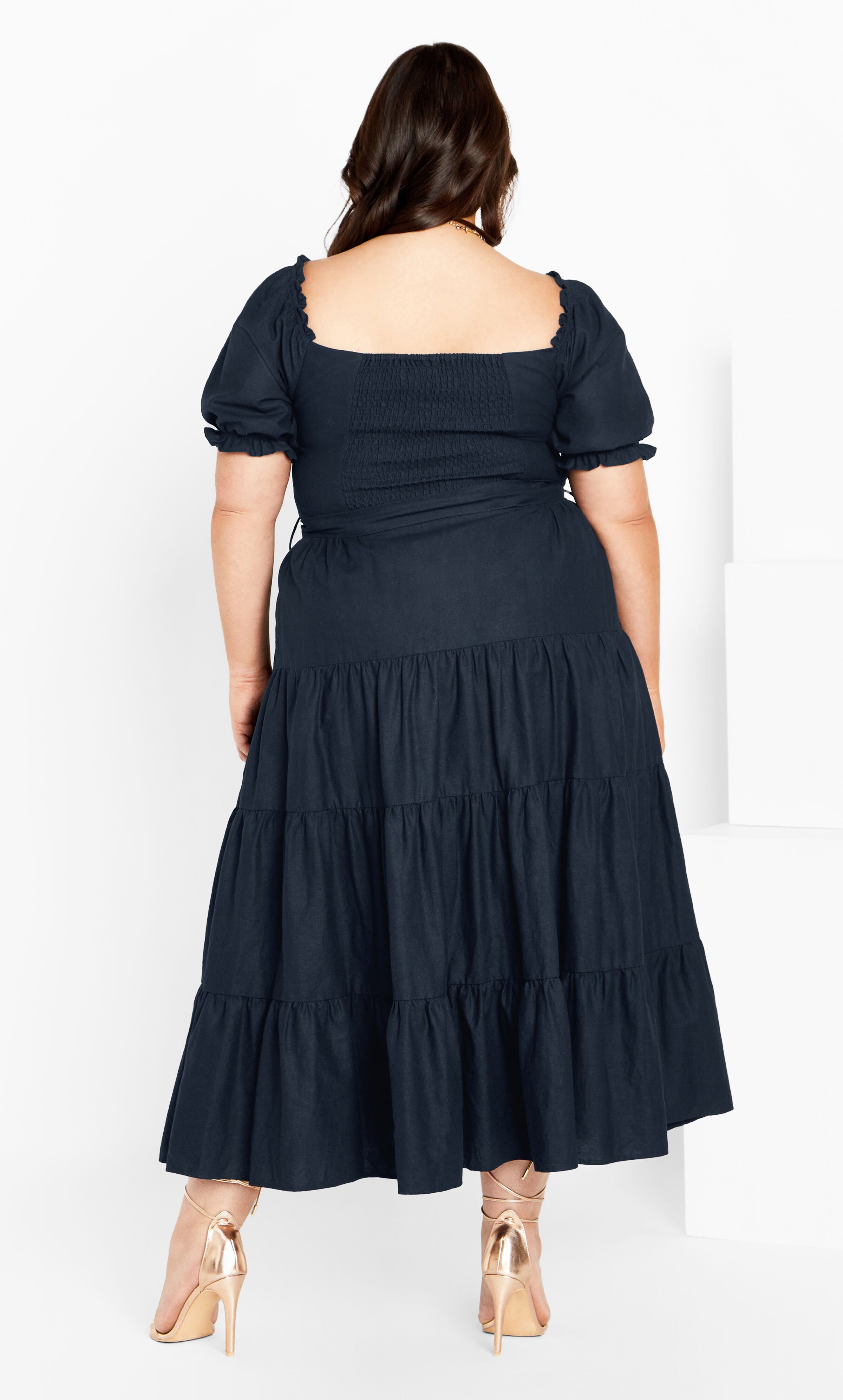 Puff Sleeve Maxi Dress - navy, BLUE, alternate image number 3