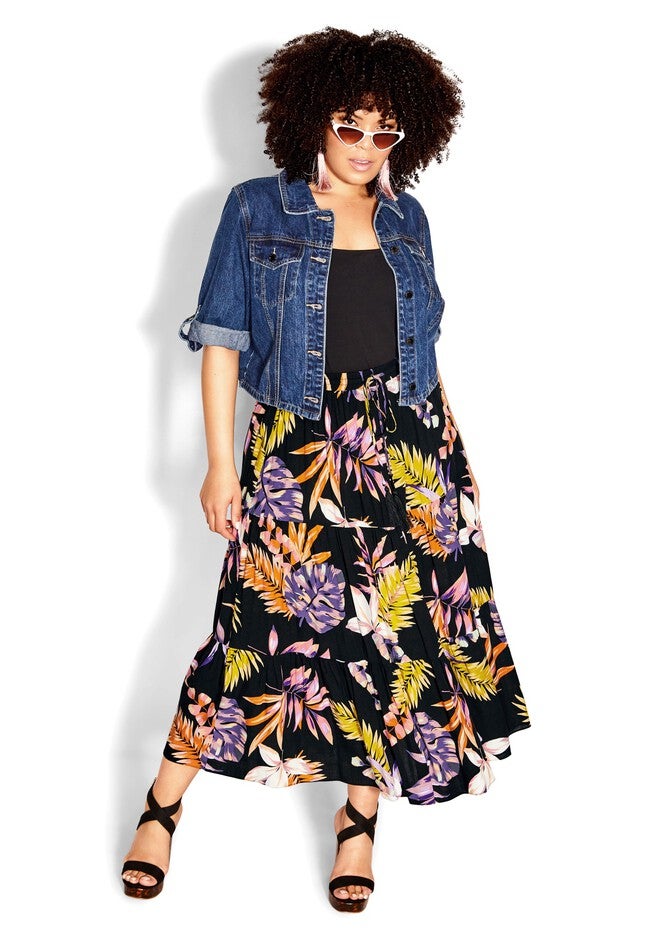 Paige Print Skirt - black, BLACK, alternate image number 3