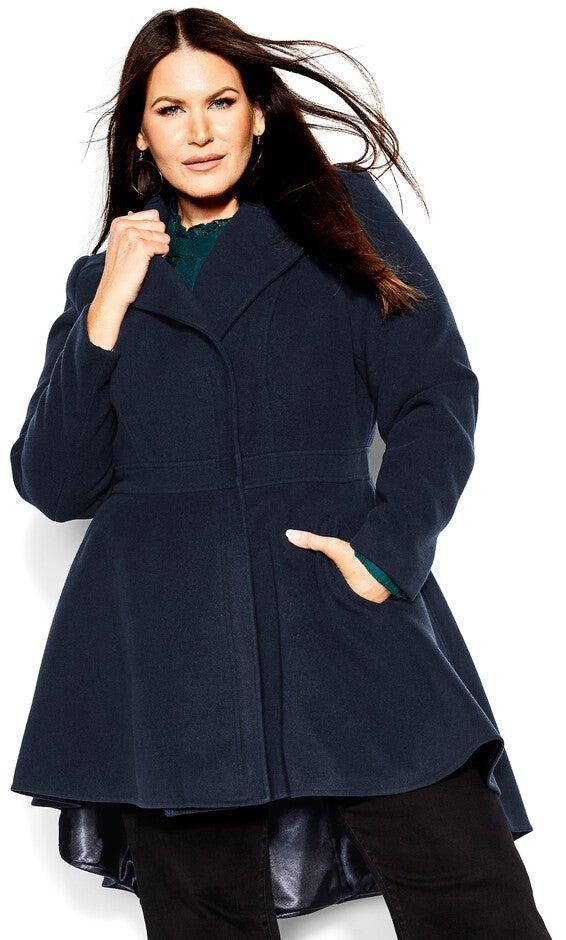 Hi Lo Frill Coat - navy, BLUE, hi-res image number null