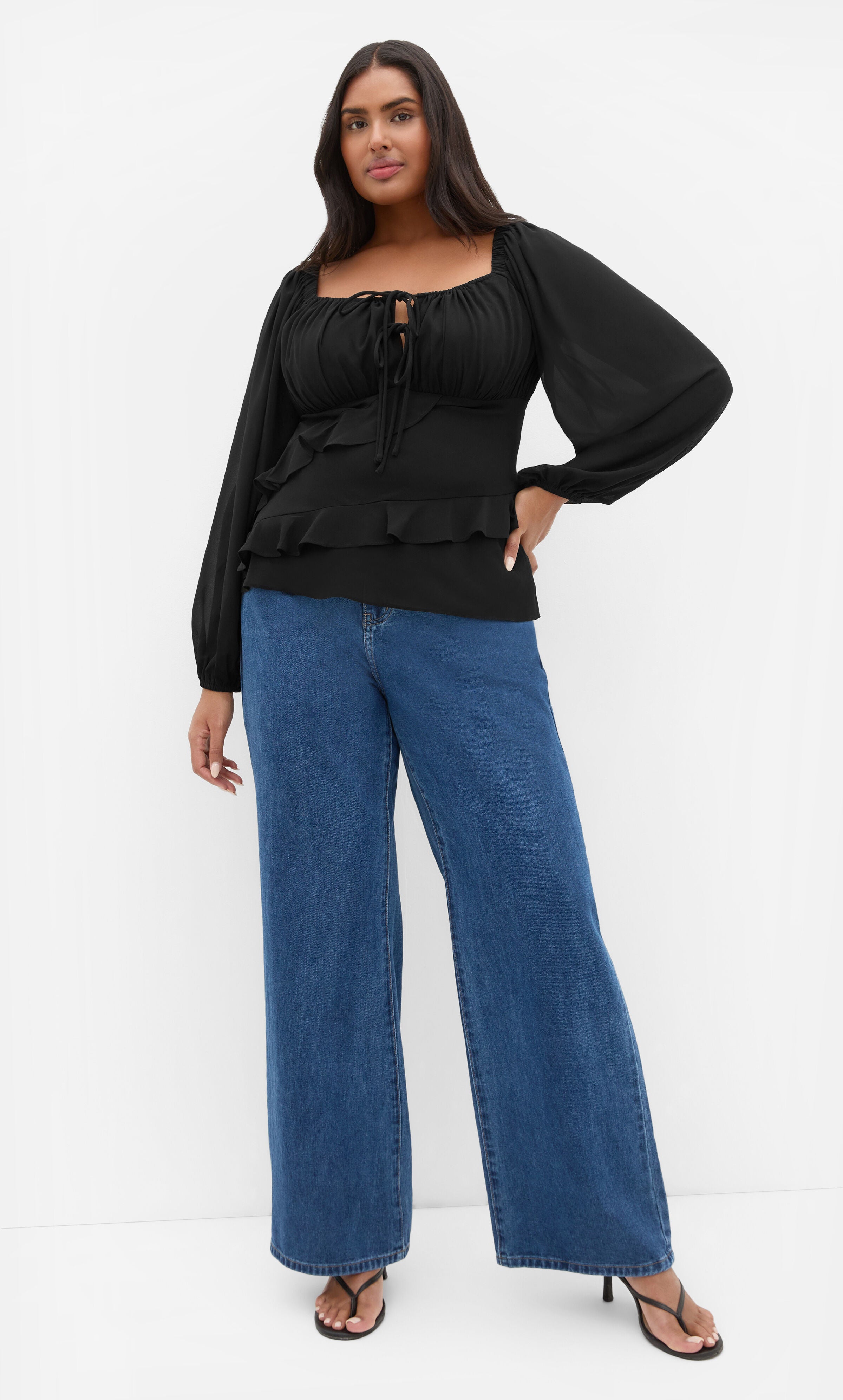 Shayla Frill Top, BLACK, on-hover image number 1