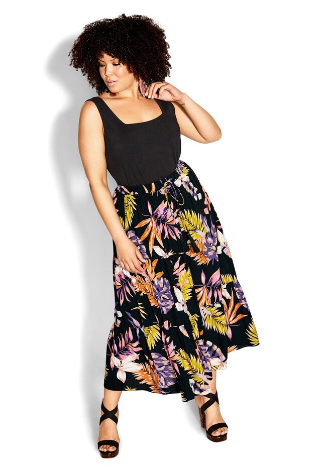 Paige Print Skirt - black, BLACK, on-hover image number 1
