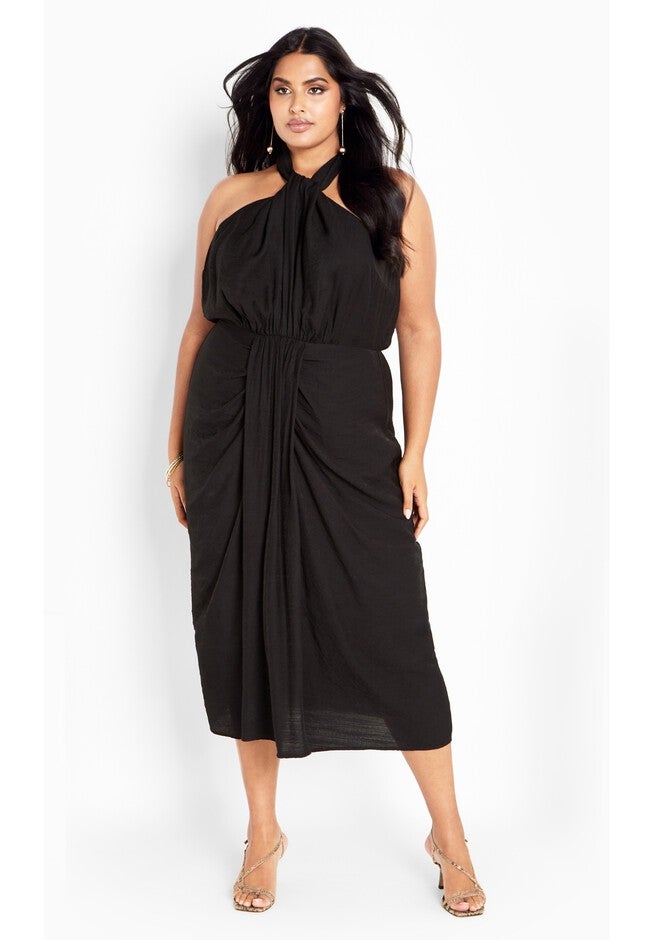 Briella Halter Twist Front Maxi Dress - black, BLACK, on-hover image number null