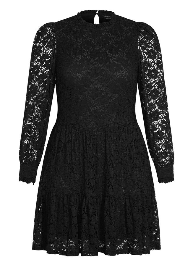 Tiered Lace Dress - black, BLACK, alternate image number 3