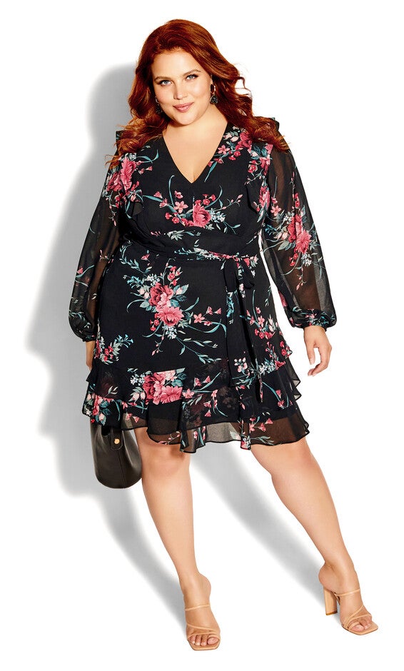 Lauren Dress - black, BLACK WHIMSICAL FL, hi-res image number 0