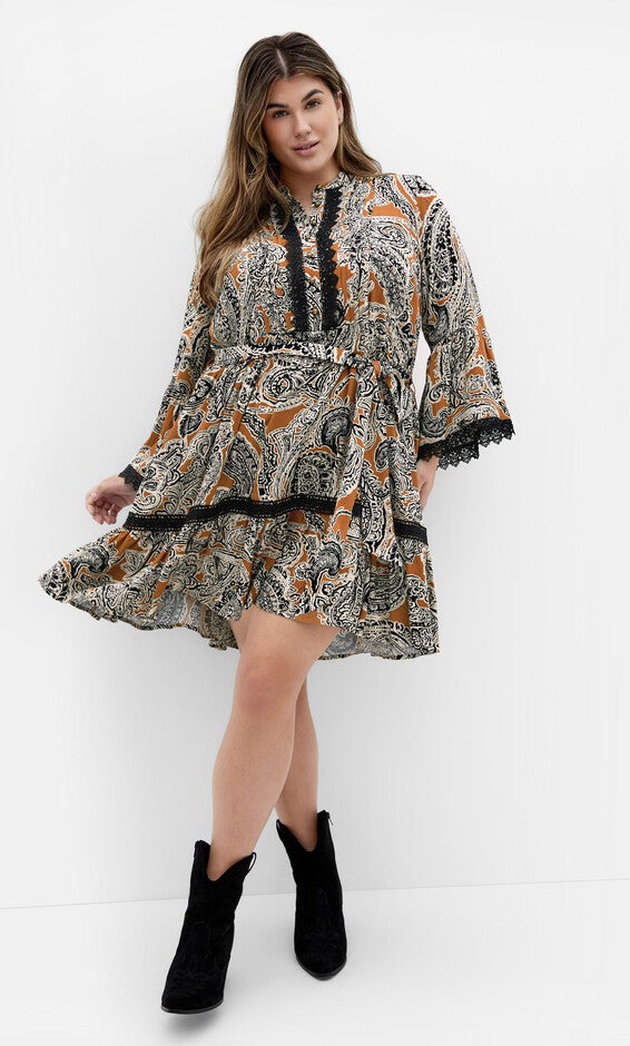 Camille Print Dress - caramel, BROWN, hi-res image number null