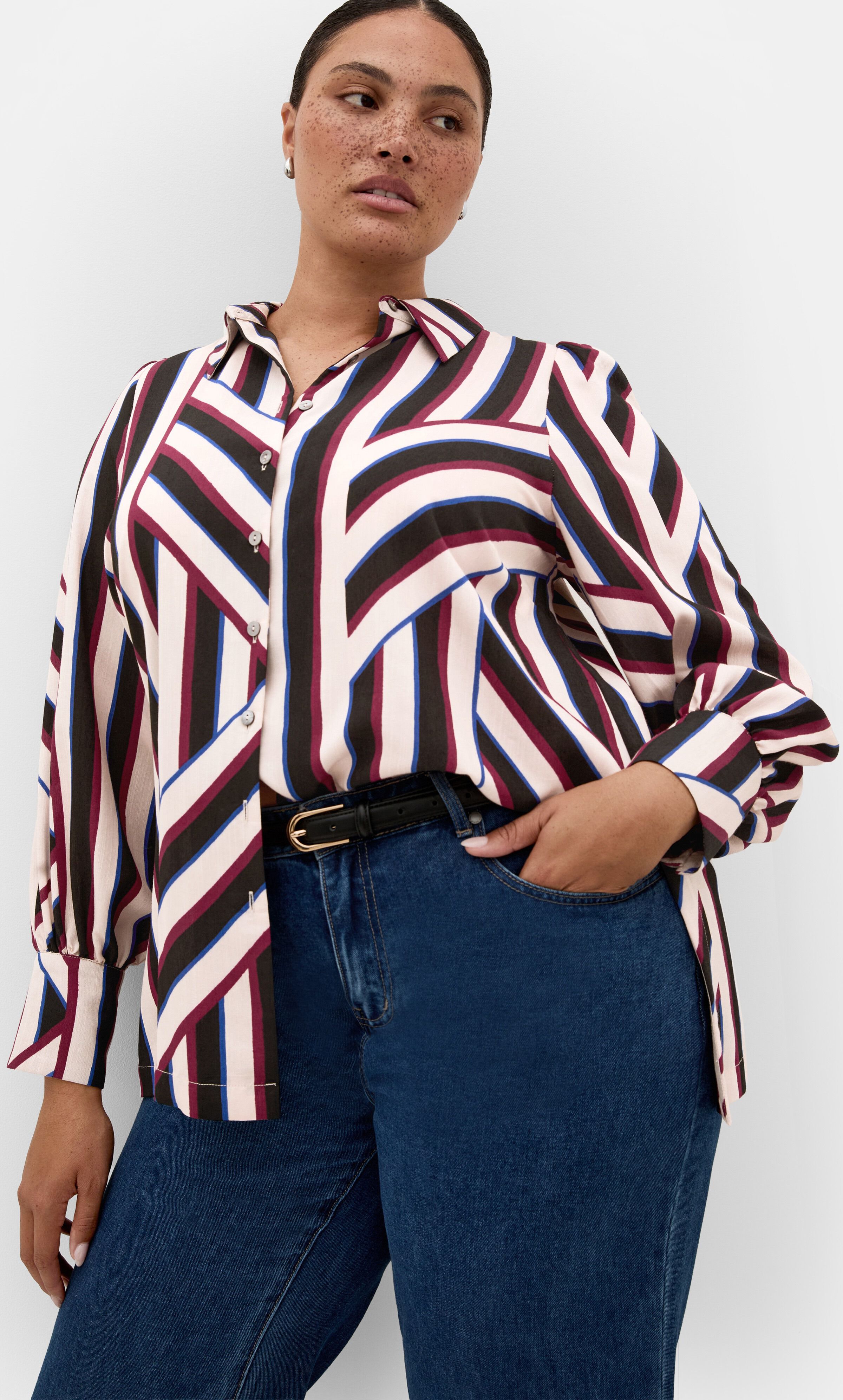 Haylee Timeless Stripe Shirt, BLACK, hi-res image number 0