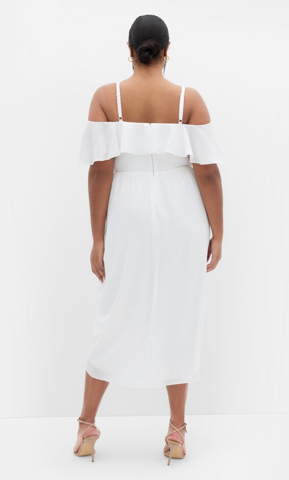 Flirtation Drape Midi Dress - ivory, WHITE, alternate image number null