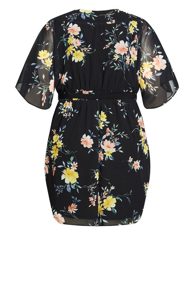 Color Wrap Print Dress - black, BLACK, alternate image number null