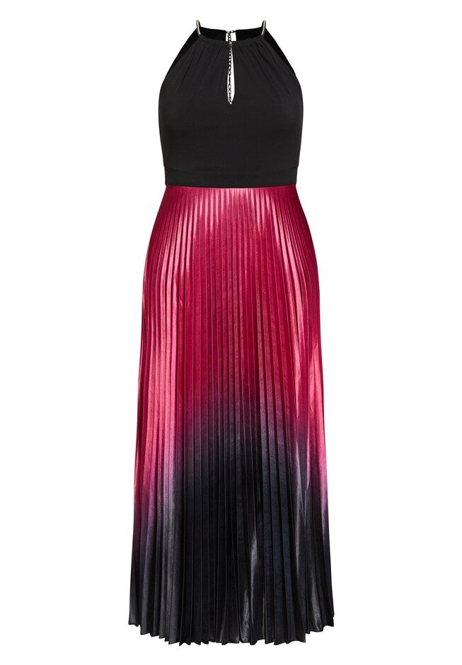 Pleated Ombre Maxi Dress - ruby, RED, alternate image number 3