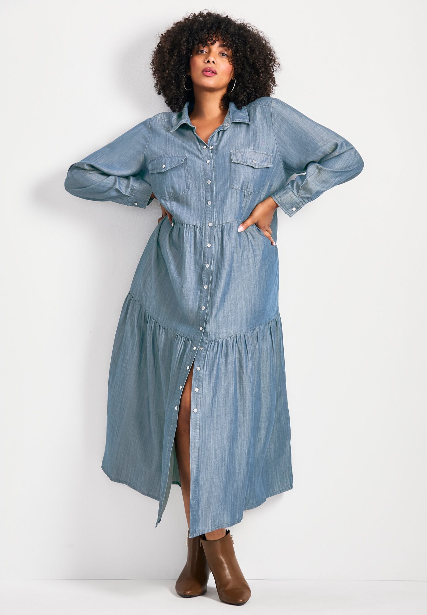Zara Denim Tiered Shirtdress