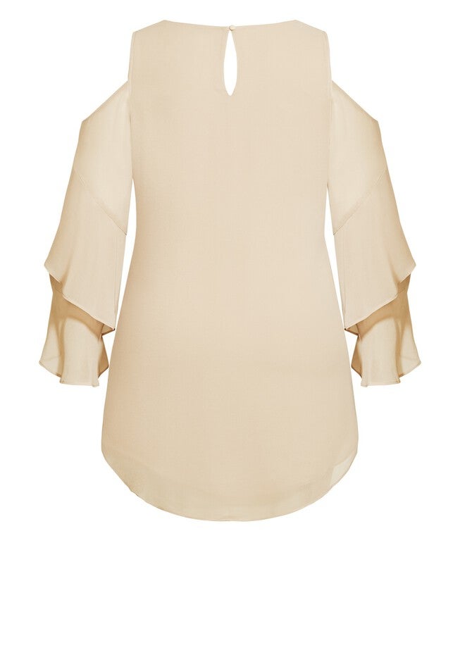 Hi Lo Cold Shoulder Top - vanilla, BEIGE, alternate image number null