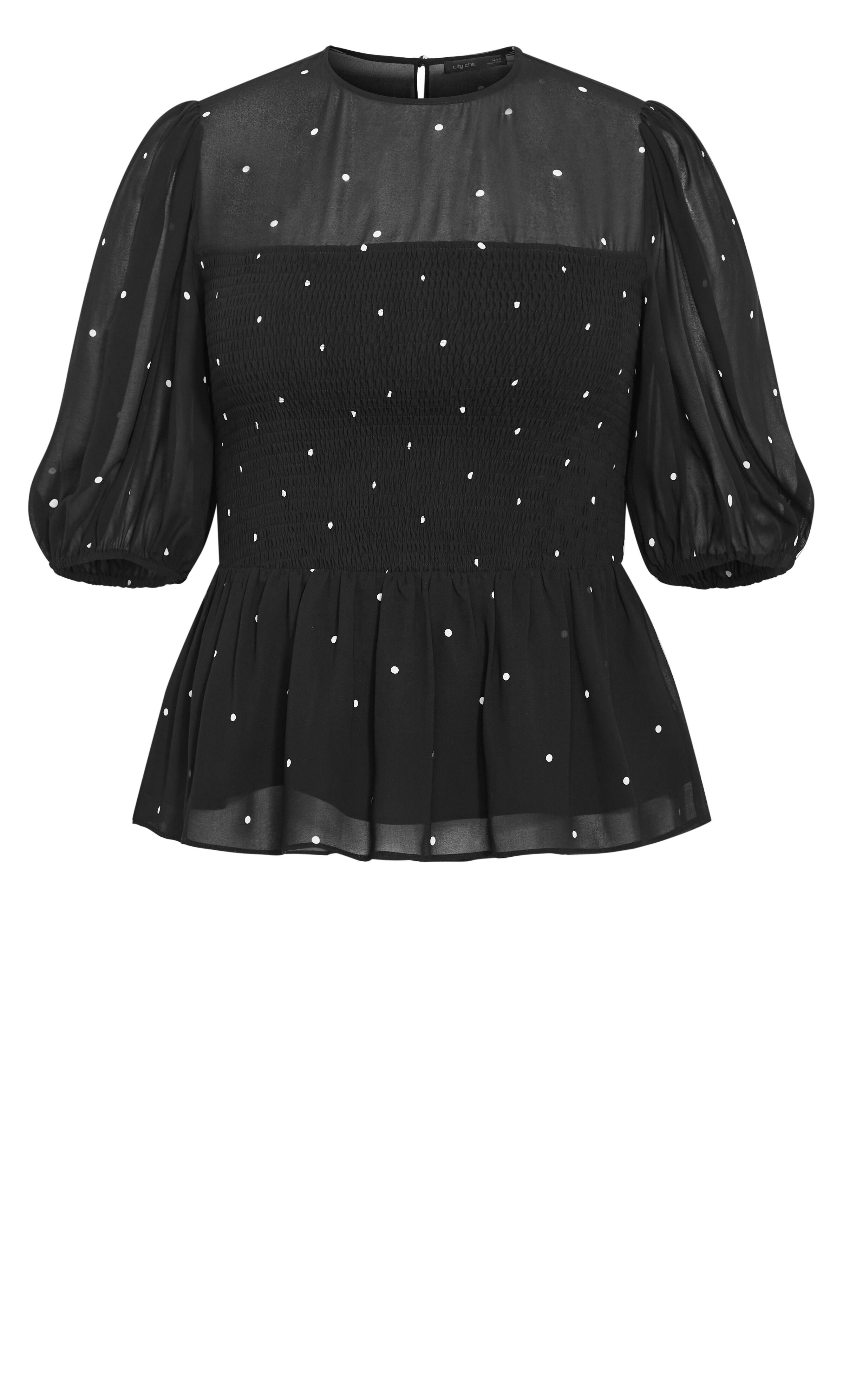 Esther Spot Print Shirred Top, BLACK, alternate image number 4