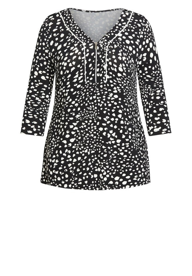 Miriam Zip Print Top, MONO BLACK, alternate image number 8