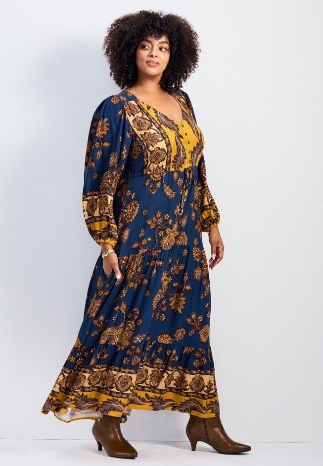 Ellery Placement Print Tiered Maxi Dress, NAVY BORDER, alternate image number 2
