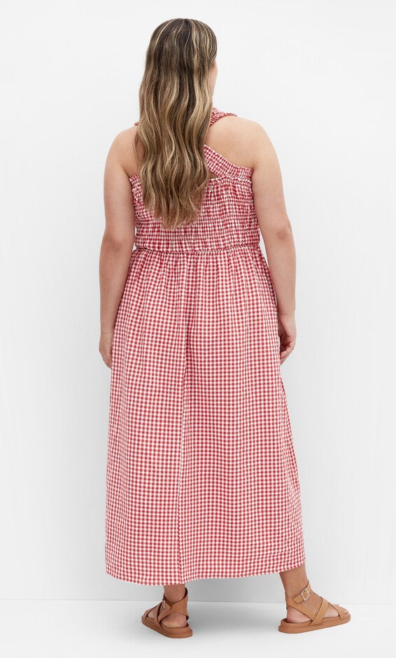 Cute Gingham Maxi Dress - red, RED, alternate image number null