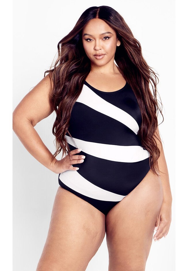 Tropics Spliced 1Piece Swimsuit, BLACK, hi-res image number null