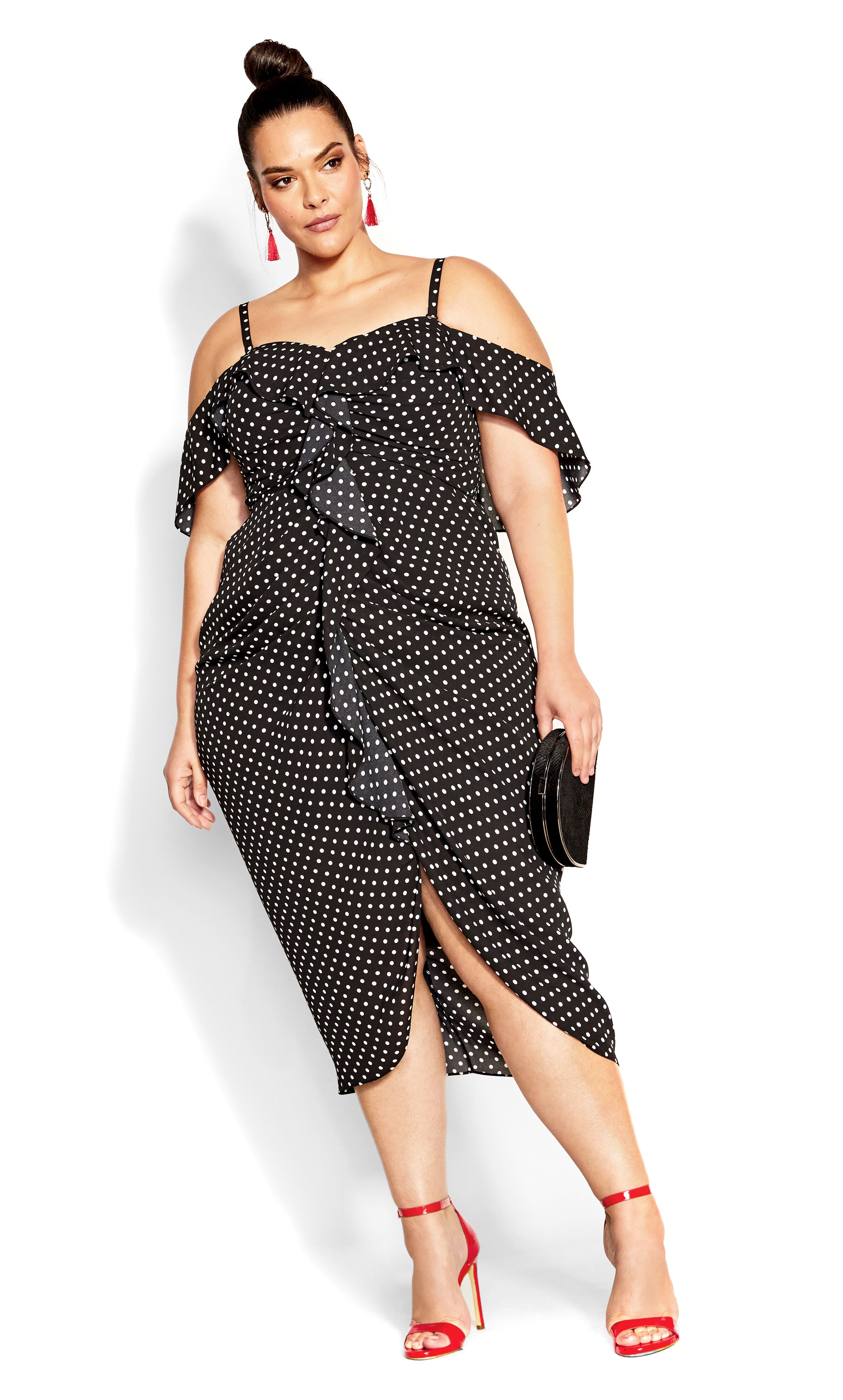 Gina Polka Dot Dress - black, BLACK, alternate image number 3