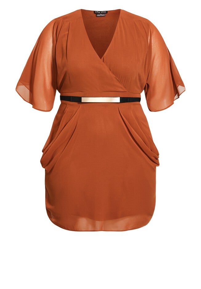 Color Wrap Dress - ginger, ORANGE, alternate image number 2