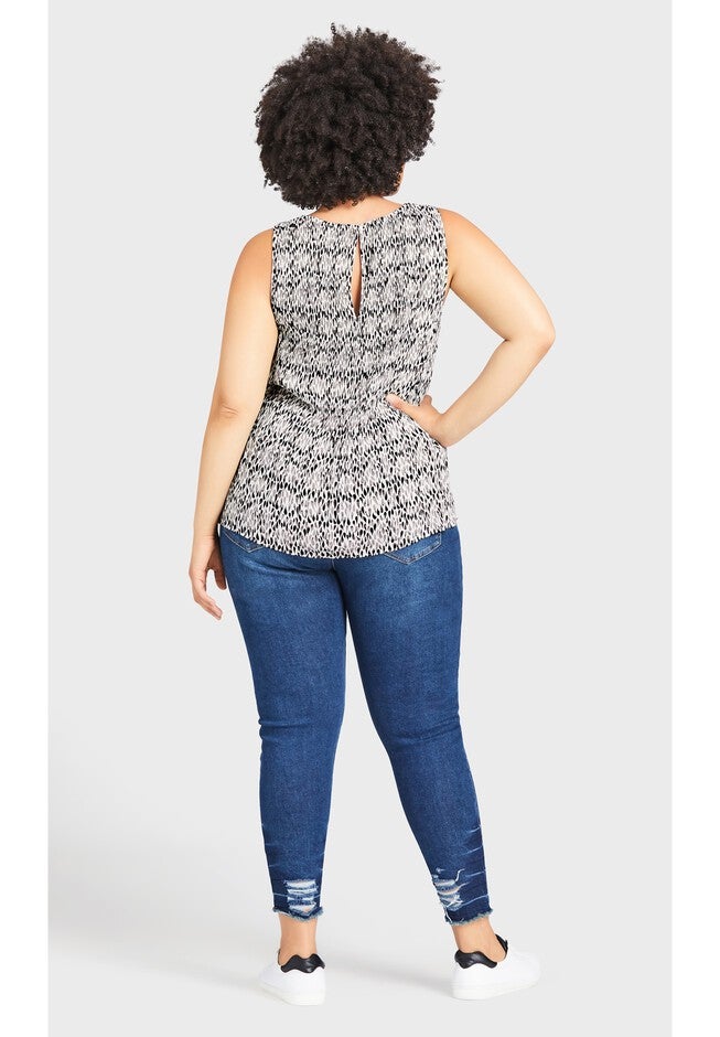 Crew Neck Sleeveless Blouse, WATERCOLOR, alternate image number null