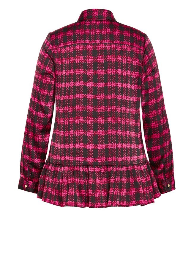 Gracie Print Full Sleeves Ruffle Shirt, PINK CHECK, alternate image number null