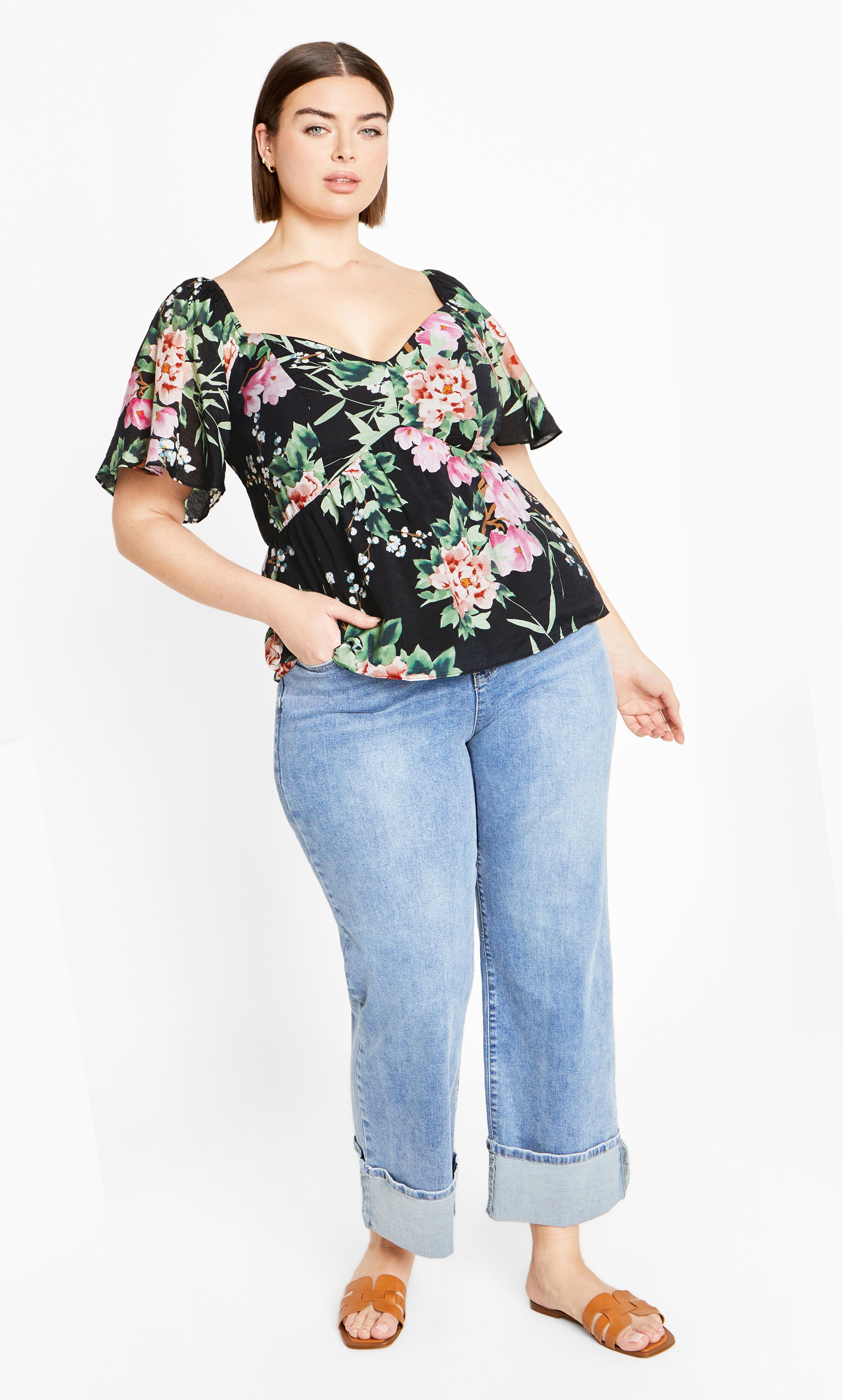 Marci Print Top - black, BLK SWEET BLOSSOM, alternate image number 1