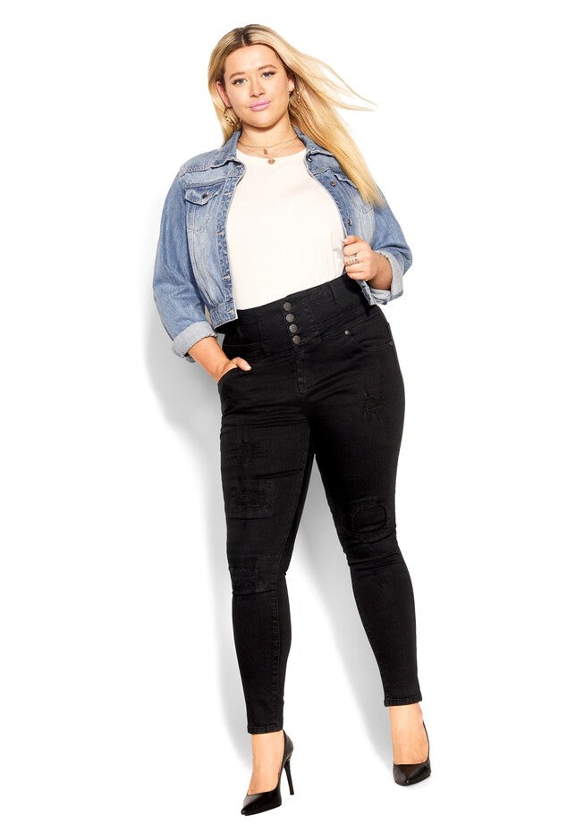 Asha Patch Corset Jean - black wash, BLACK, on-hover image number null