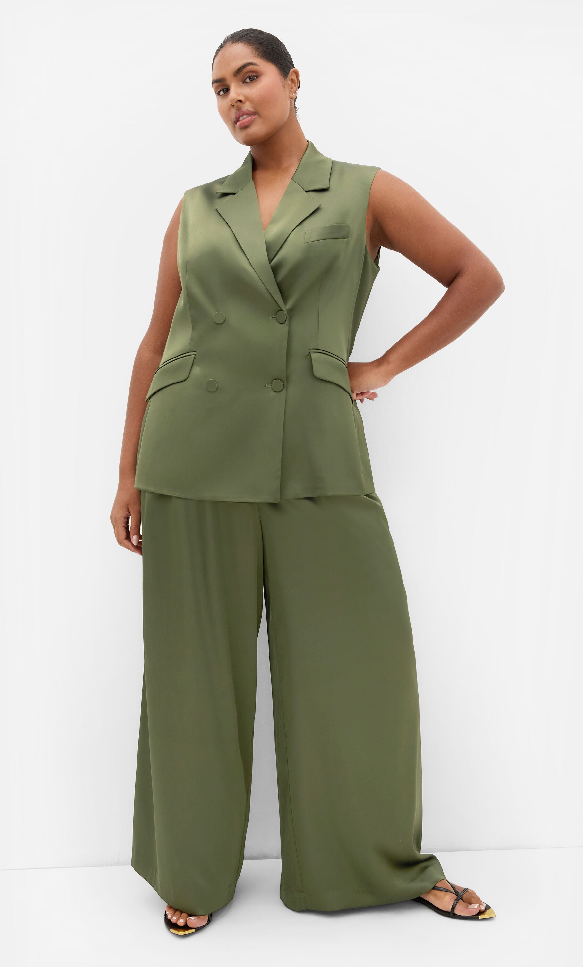 Rylie Satin Palazzo Pant, GREEN, alternate image number 3