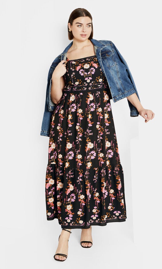 Molly Print Maxi Dress - black, BOUQUET, alternate image number null
