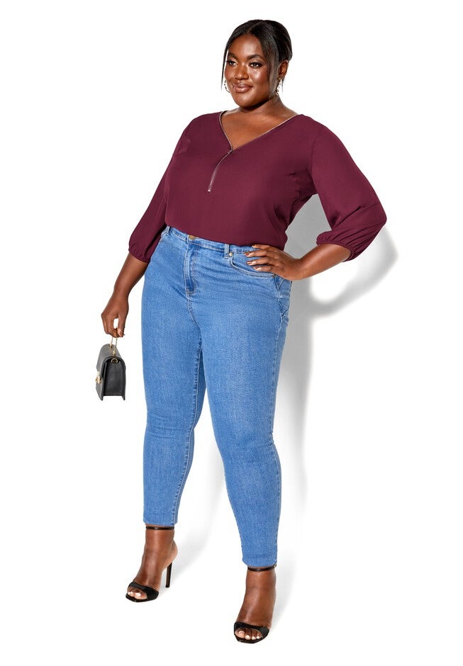 Sexy Fling Elbow Sleeve Top - bordeaux, RED, alternate image number null