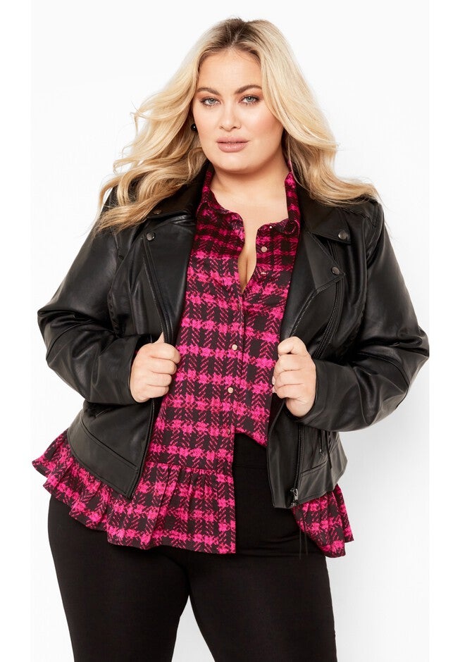 Gracie Print Full Sleeves Ruffle Shirt, PINK CHECK, hi-res image number null