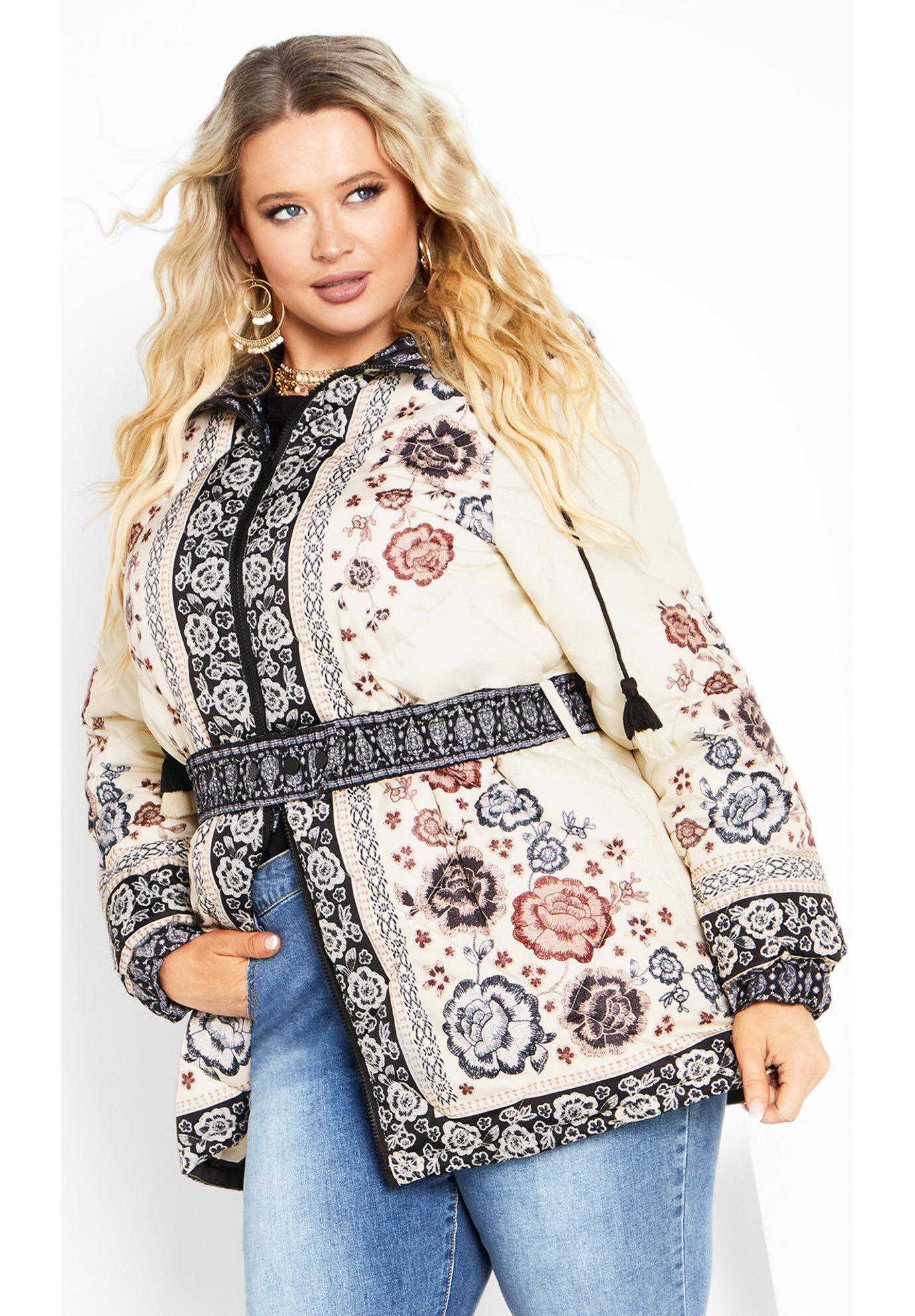 Flora Puffer Jacket, VANILLA FLORA, hi-res image number 0