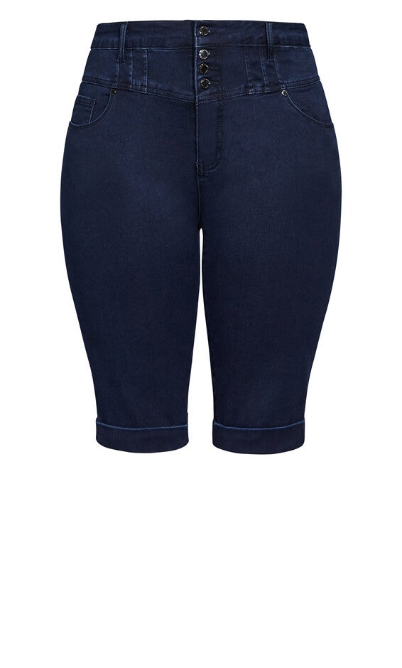 Knee Hi Waist Short - dark denim, BLUE, alternate image number 6