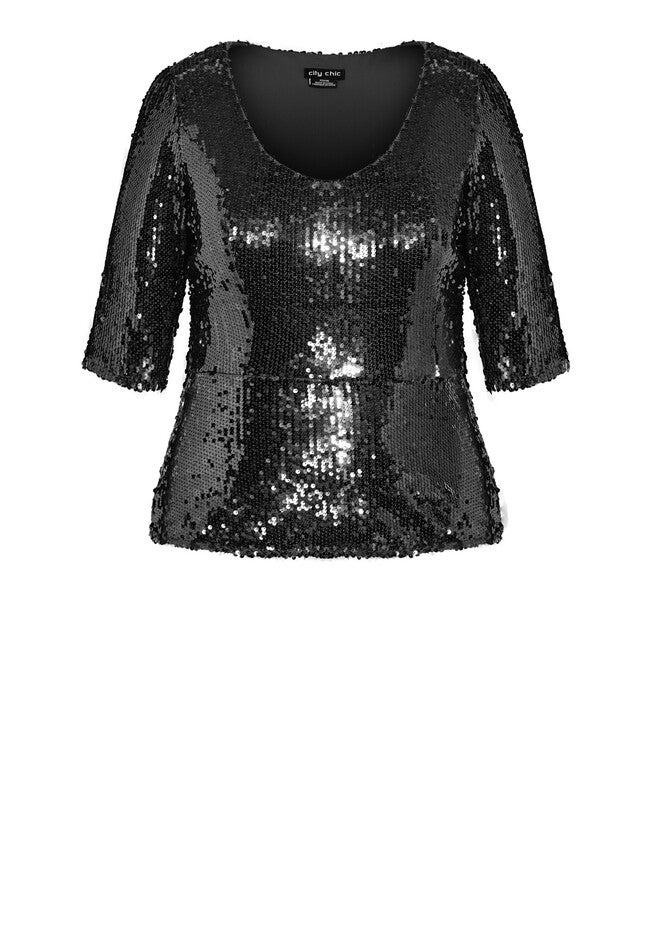 Sequin Puff Top - black, BLACK, alternate image number null