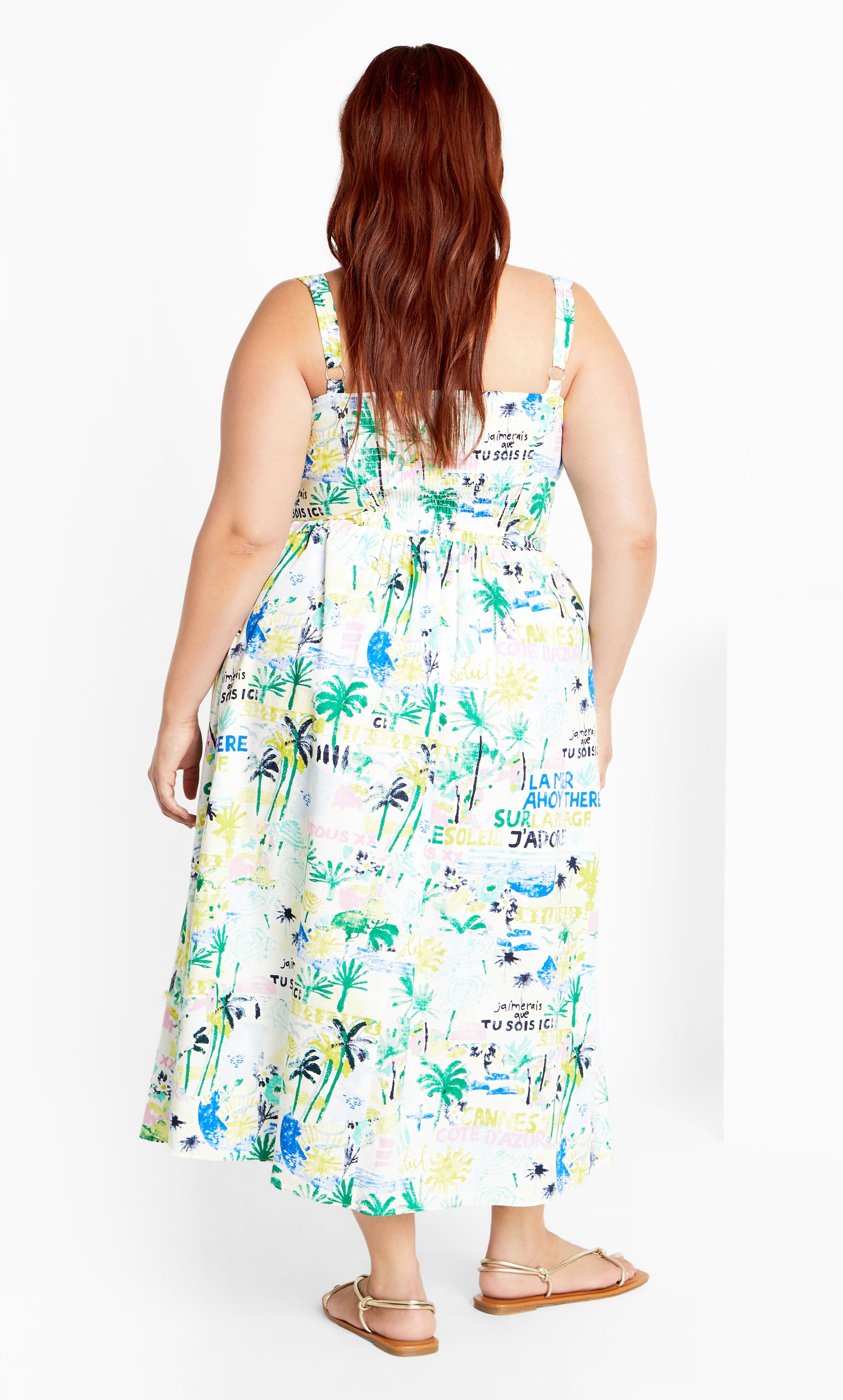 Postcards Print Cotton Dress - white, GREEN, alternate image number 2