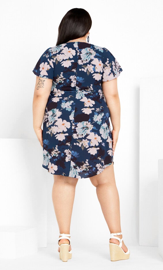 Megan Print Dress - navy, NAVY SHY ORCHID, alternate image number 4