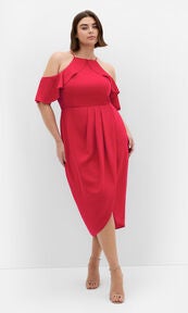 eloquii plus one-shoulder twist-front midi dress Eloquii Plus One-Shoulder Twist-Front Midi Dress