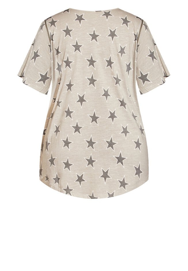Flutter Sleeve Print Top, STAR GREY, alternate image number null