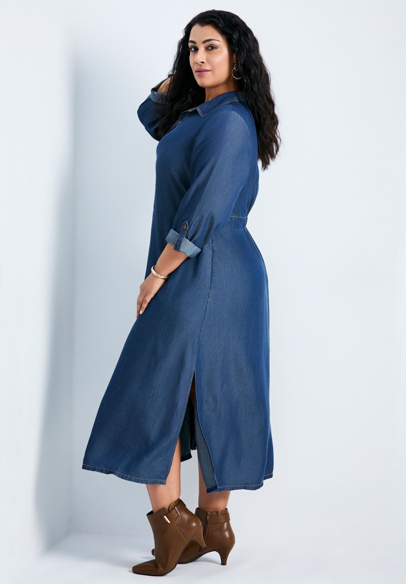 Joanne Denim Shirtdress, DARK WASH, alternate image number 2