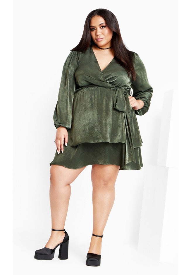 Twisted Ruffle Dress - military, GREEN, hi-res image number 0