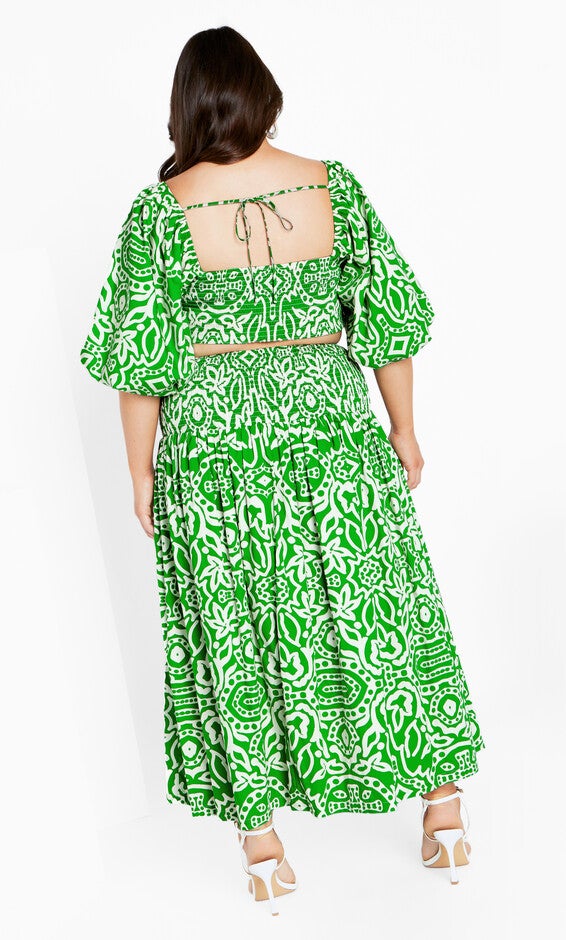 Amari Puff Sleeve Fitted Top - green, GREEN, alternate image number null