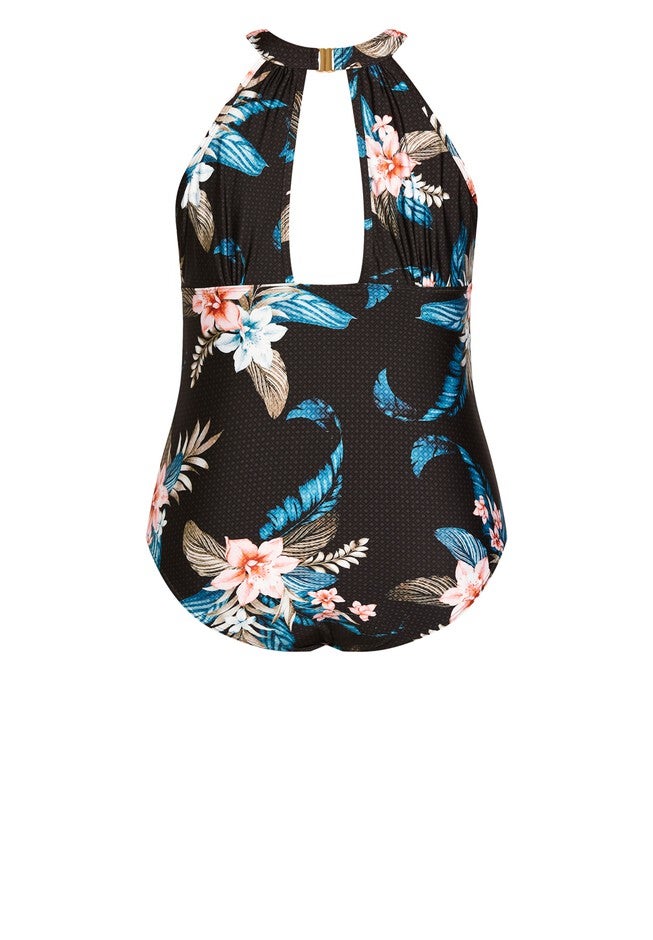 Azores Print 1 Piece - black floral, BLACK, alternate image number null
