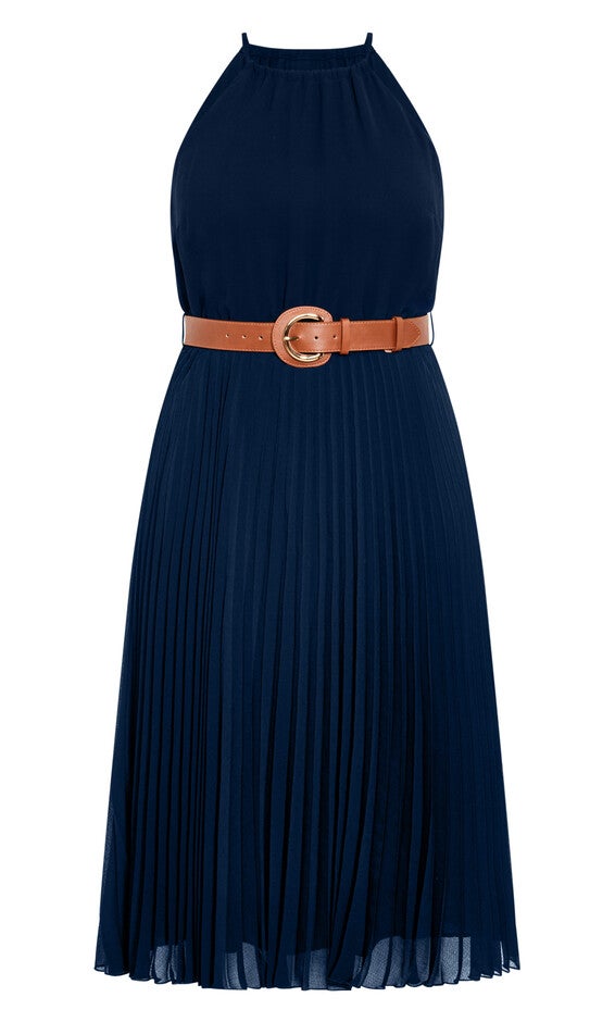 Halter Pleat Dress - navy, BLUE, alternate image number null